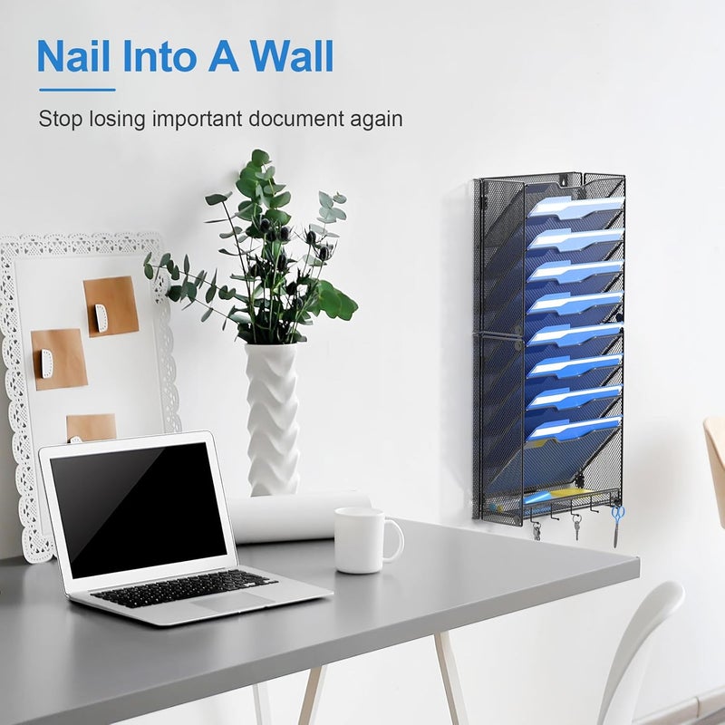 OUTWOLF 10 Tier Hanging Wall File Organizer Wall Mount Paper Document Folder Holder with Hooks for Home Office Organization - Image 1